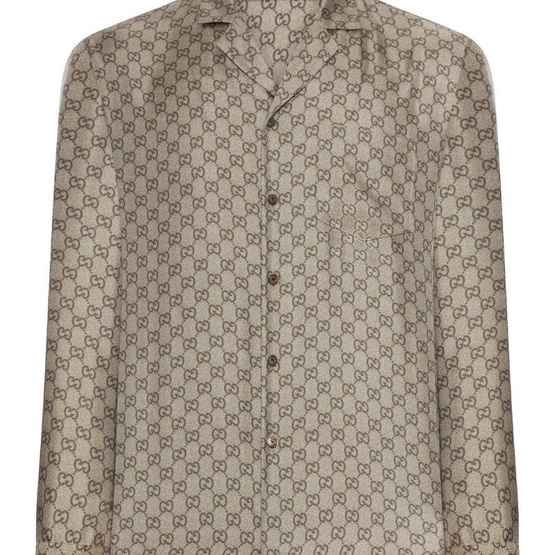 GUCCI 古驰男士老花真丝长袖保龄衬衫 26早春新款 意大利代购正品