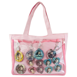 日系吧唧痛包双层扎布单肩手提斜挎透明帆布包动漫痛包垫板手提包