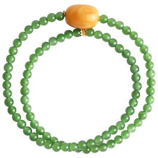 心斋堂【苹果绿碧玉】天然和田玉手串女冰底无黑点玉石菠菜绿手链