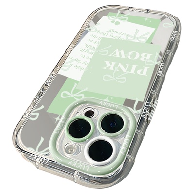 绿色系方块蝴蝶结镜面适用于苹果17pro华为奶油壳oppo苹果16新iPhone15/14/13promax手机壳红米小米13pro/u