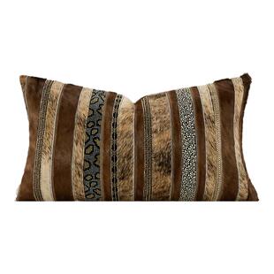 柏洛斯Handicraft高端轻奢咖色马毛手工钉珠客厅背靠样板间沙发枕