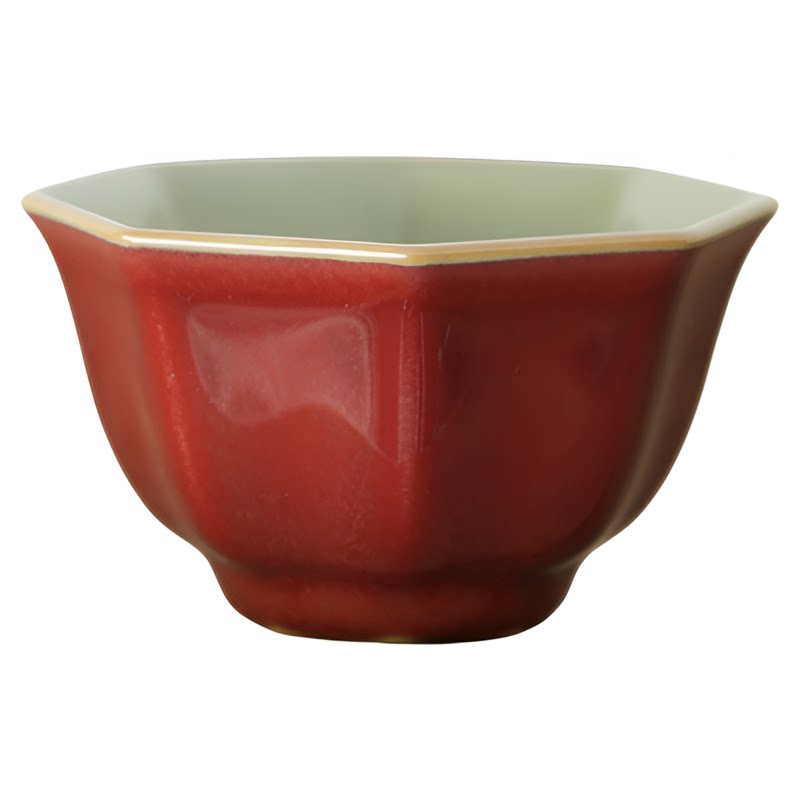谢小金豇豆红小广泉杯景德镇全手工原矿釉茶杯陶瓷功夫茶具主人杯
