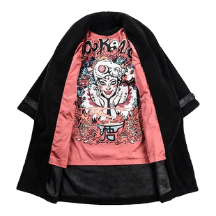 WOOKONG金鼻白毛鼠羊羔绒两面穿长款大衣 男士女冬季加厚保暖外套