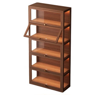 实木茶柜置物架家用博古架带门防尘中式茶叶茶具收纳紫砂壶摆放架