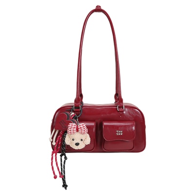 TOUTOU红色油蜡保龄球包多口袋包