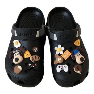 卡通趣味大头狗狗情侣洞洞鞋夏季海边休闲防滑舒适软底凉拖鞋男女