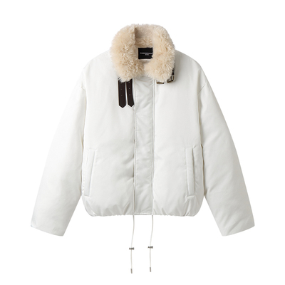 白口阳【初雪序曲】雪白撞色加厚毛领皮底派克服夹克外套保暖冬装