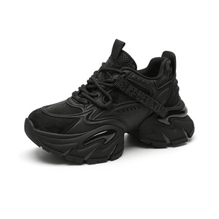 星期六厚底老爹鞋女显脚小2025冬季款内增高休闲鞋水钻做旧松糕鞋