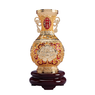 金色黄铜《花开富贵花瓶》花丝镂空摆件客厅装饰品家居开业礼品