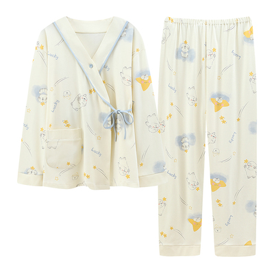 带胸垫纯棉月子服全棉吸汗产后11月份产妇哺乳孕妇睡衣秋冬季加厚