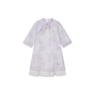 笛莎官方童装女童连衣裙春季新款大童女孩儿童洋气国风裙子旗袍裙