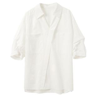 ibudu2025夏季新款解构白衬衫设计感七分袖宽松衬衣简约女