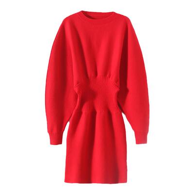 龙喜儿羊毛红加厚保暖连衣裙