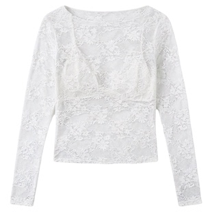 Lace see through long sleeved base shirt蕾丝透视长袖打底衫女