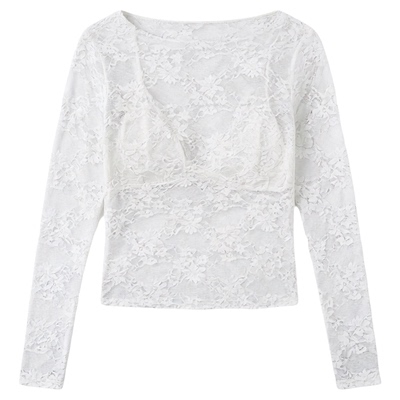 蕾丝透视长袖打底T恤女