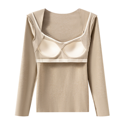 宁馨曼保暖德绒低领女带胸垫上衣