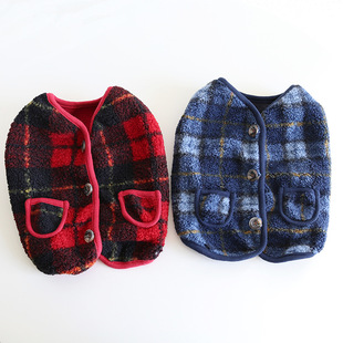 法斗红格子马甲日系双层胖狗狗两脚背心衣服恶霸英斗巴哥加厚保暖