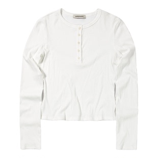 CountryMoment美式复古基础修身亨利领长袖T恤女纯色内搭打底衫春