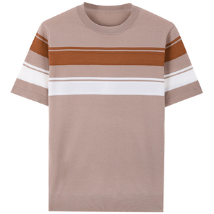 MB MindBridge【莱赛尔】设计感针织短袖夏季条纹T恤男士复古半袖