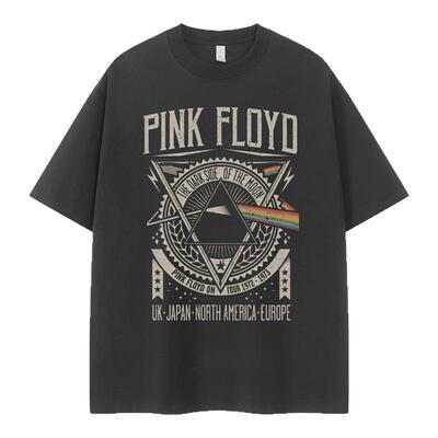 PINK FLOYD乐队复古美式街头vtg落肩宽松纯棉圆领摇滚短袖T恤衫黑
