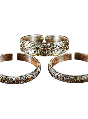 足银999纯手工錾刻手镯