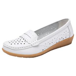 舒适真皮豆豆鞋女春夏款2026年新款透气镂空软底软面休闲妈妈鞋子