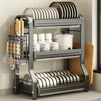 厨房置物架多层台面碗碟沥水架家用碗柜多功能放碗盘筷子餐具收纳