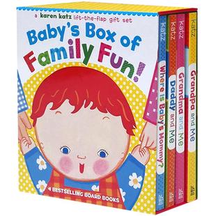 karen katz英文原版翻翻书Daddy Grandpa Grandma and me英语启蒙Where Is Baby's 4本纸板Box of Family Fun母父亲节