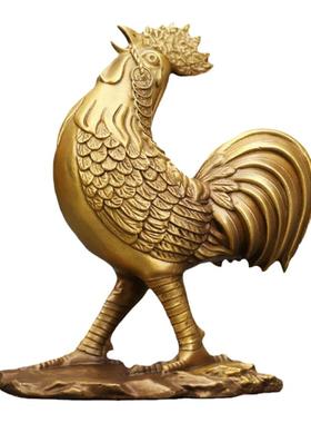 纯黄铜生肖鸡摆件公鸡招财镇宅吉祥物客厅店铺办公室装饰工艺礼品