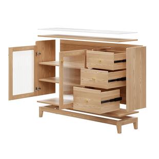 三梦实木餐边柜靠墙一体小户型超薄厨房储物柜橡木茶水柜原木边柜