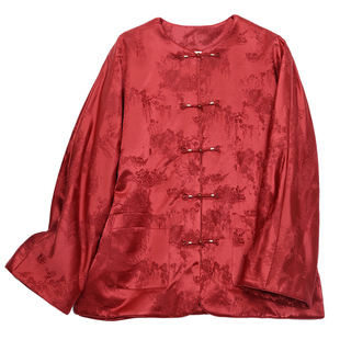 真丝羊毛提花缎棉衣女上衣冬中式文艺复古改良唐装女夹棉服外套女