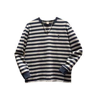 欧货潮牌薄款条纹卫衣男款休闲痞帅刺绣时尚休闲男士长袖T恤宽松