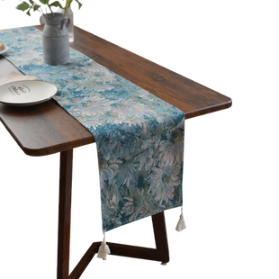 桌旗轻奢高端美式复古餐桌旗布茶几茶桌垫布艺高级感长条斗柜盖布