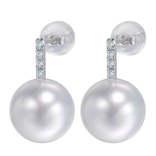 海蒂珠宝 乐笙10-11mm南洋澳白珍珠耳钉女18k白金镶钻简约通勤