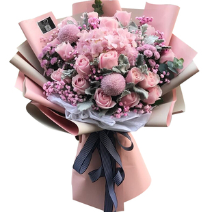 杭州鲜花速递同城玫瑰花郁金香绣球花束爱人女友生日订花送花上门