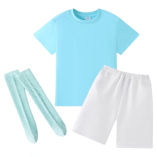 幼儿园大班毕业服装套装 多巴胺t恤短袖短裙演出服青春活动表演服