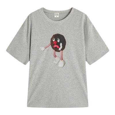 毛绒牙痛印花图案T恤夏女