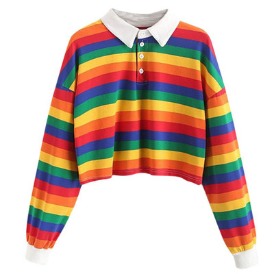 Women's Color Stripe Button Long Sleeve Pullover