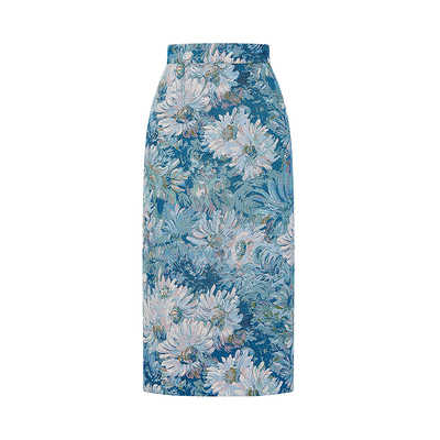 包臀裙开叉铅笔中长裙提花半身裙