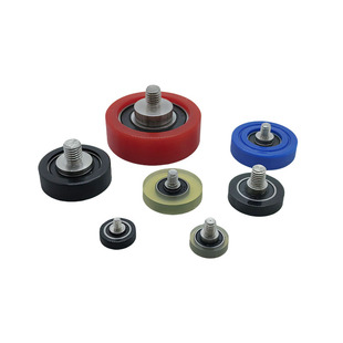 聚氨酯包胶轴承带304不锈钢螺杆耐磨静音PU包胶轮滑轮橡胶滚轮