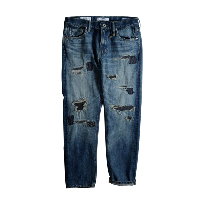 FDMTL破洞补丁复古直筒牛仔长裤