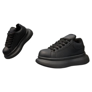 男鞋2025冬季新款时尚百搭厚底低帮运动休闲鞋真皮复古系带增高鞋