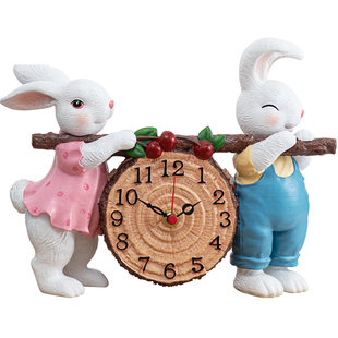 慧心巧聚兔子客厅座钟创意钟家居饰品儿童房装饰钟表摆件餐桌摆设