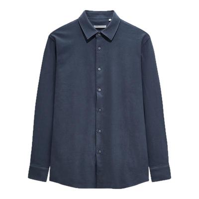 九牧王男装2025冬季新款竖条加厚商务休闲男款衬衫