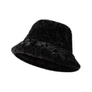 大头围猫毛感纯色毛绒渔夫帽女秋冬季加厚保暖护耳显脸小防寒盆帽