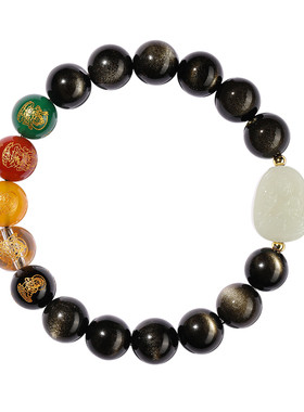 黑曜石手串和田玉本命佛手链