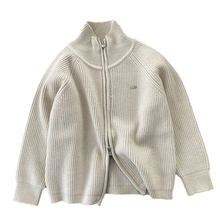 羊驼绒混纺针织外套/儿童男翻领拉链开衫毛衣
