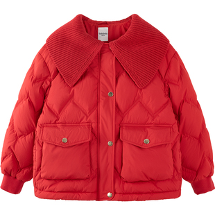 巴拉巴拉女童羽绒服宝宝小香风外套冬季新款童装儿童红色短款公主