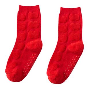 RYSONMOON儿童冬季款加厚圣诞红袜家居防滑无感红苹果立体地板袜