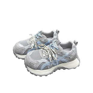 真皮网面阿甘鞋女2026春季新款圆头厚底轻便透气舒适休闲运动鞋潮